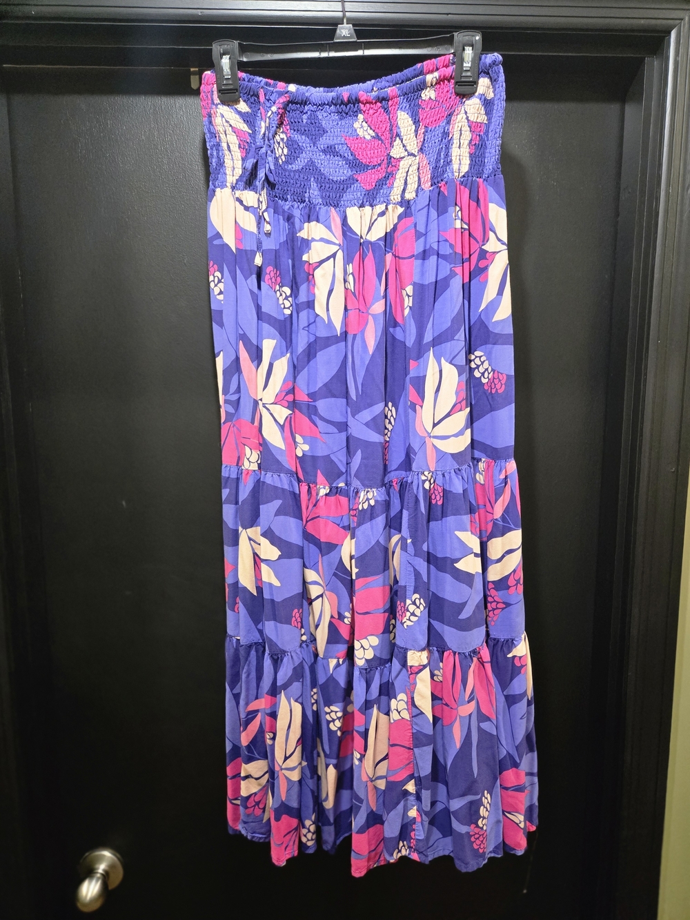 Floral Purple Tiered Maxi Skirt with Smocked Waist